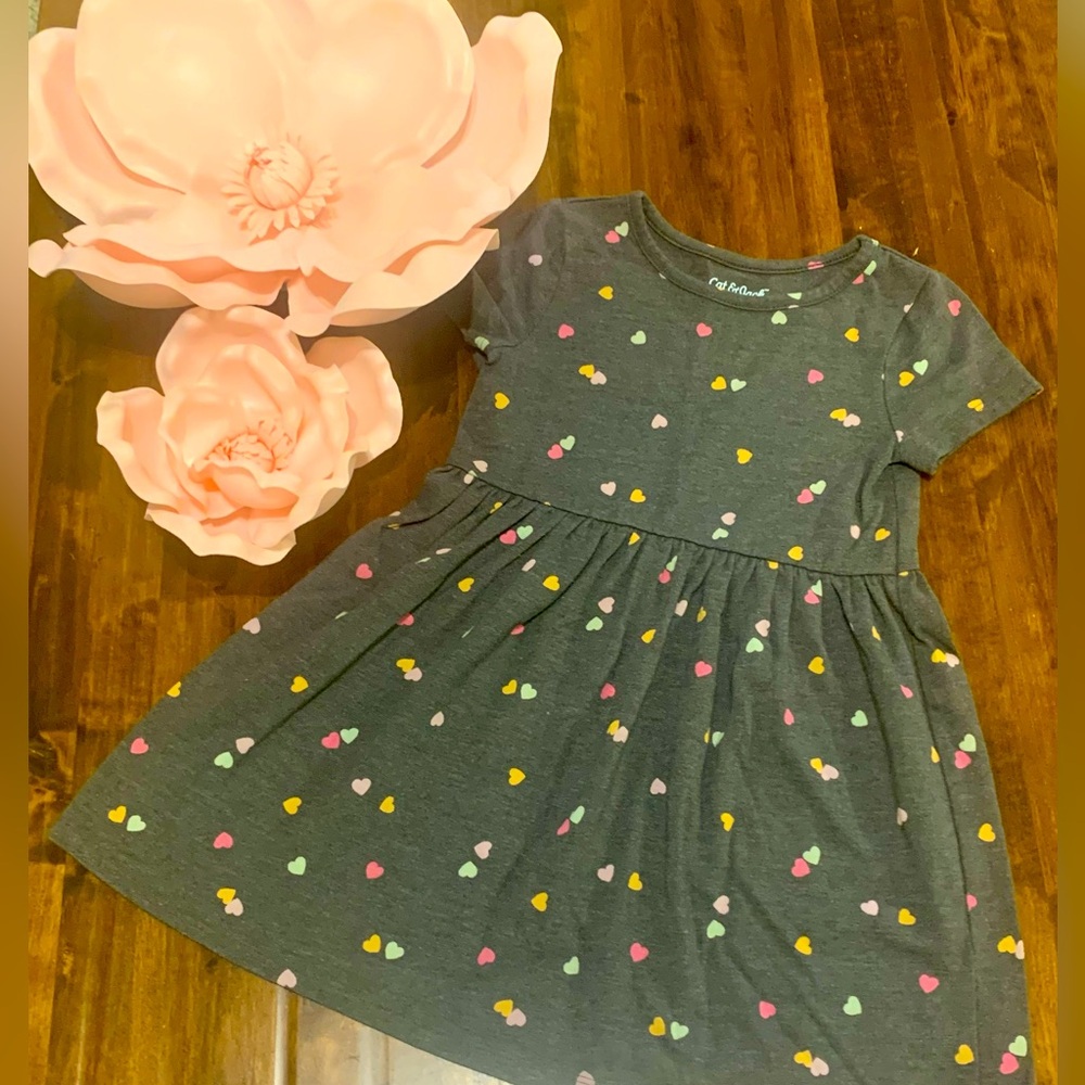 Cat & Jack Heart Print Toddler Dress Sz 4T       💜💛💖